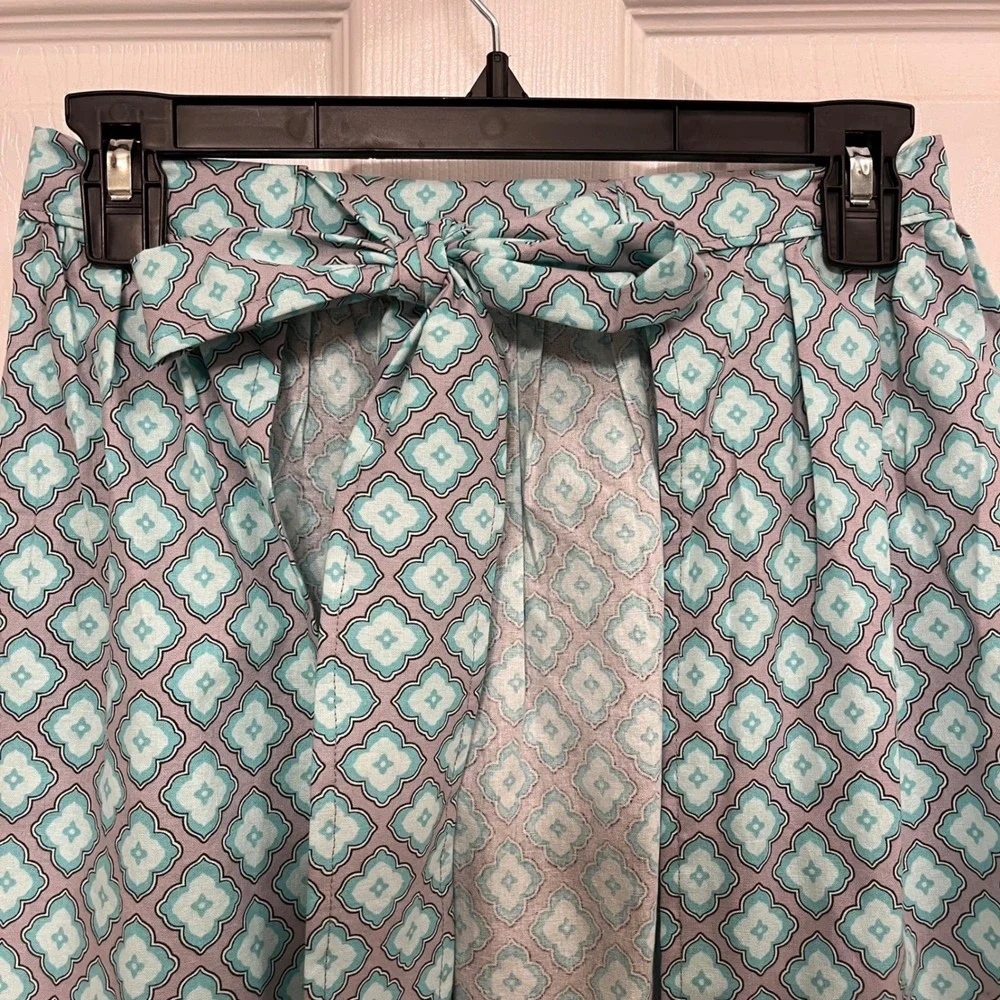 Handmade Half Apron with Towel Front Teal Grey Quatrefoil Plaid XS-L
